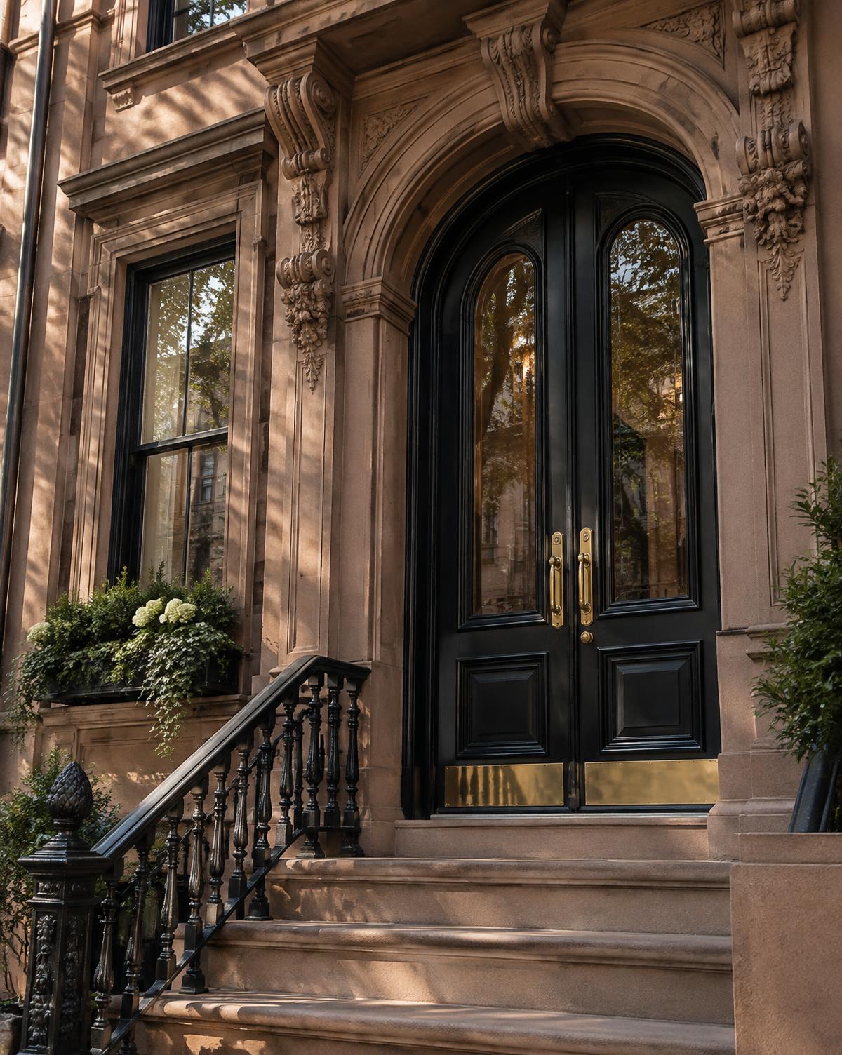 Carefully maintained Boston brownstone entrance